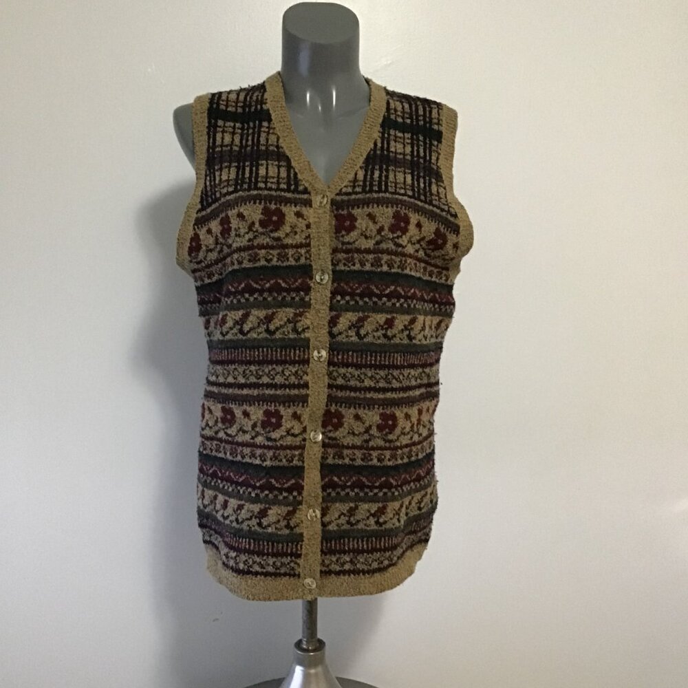 Vintage Grandma Core V-Neck Button Front Vest Size XL